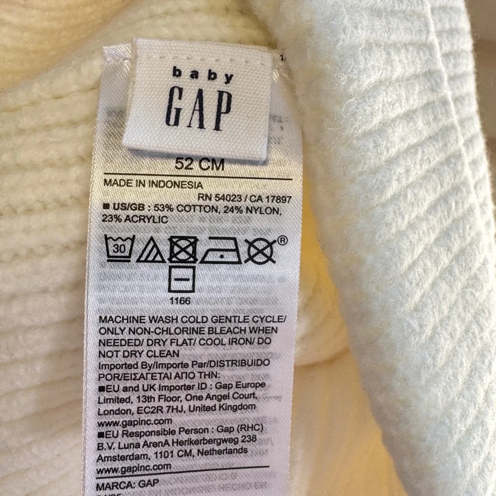 NWT Baby‎ Gap Toddler Bear Ear Ribbed Knit Beanie Hat Off White 2-3 Years 52cm